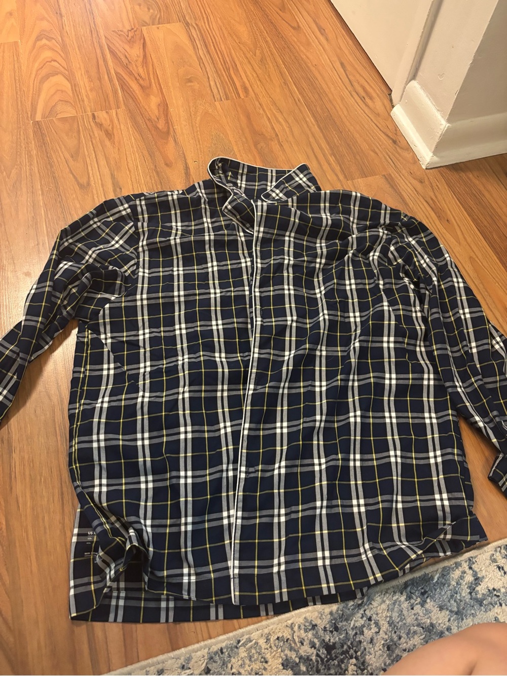 Navy Plaid Button-Up Shirt